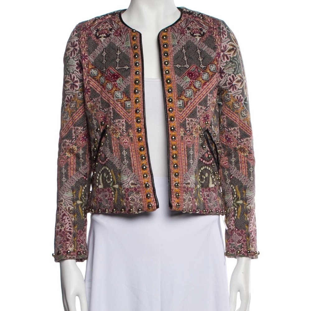 HEMANT & NANDITA Studded Quilted Jacket multicolor tapestry print size small